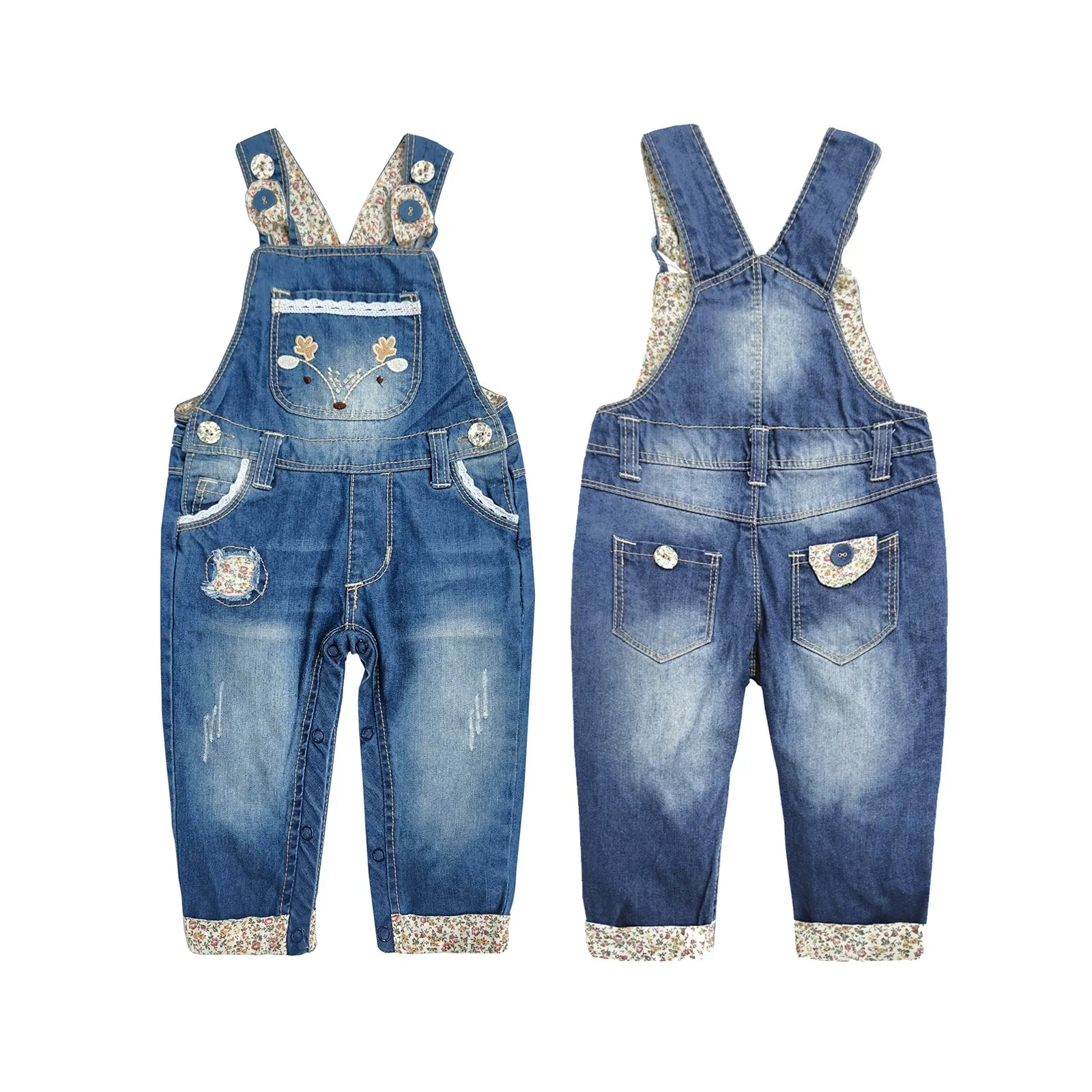 Unisex Baby Cute Embroidered Fashion Jean Pants Denim Overalls