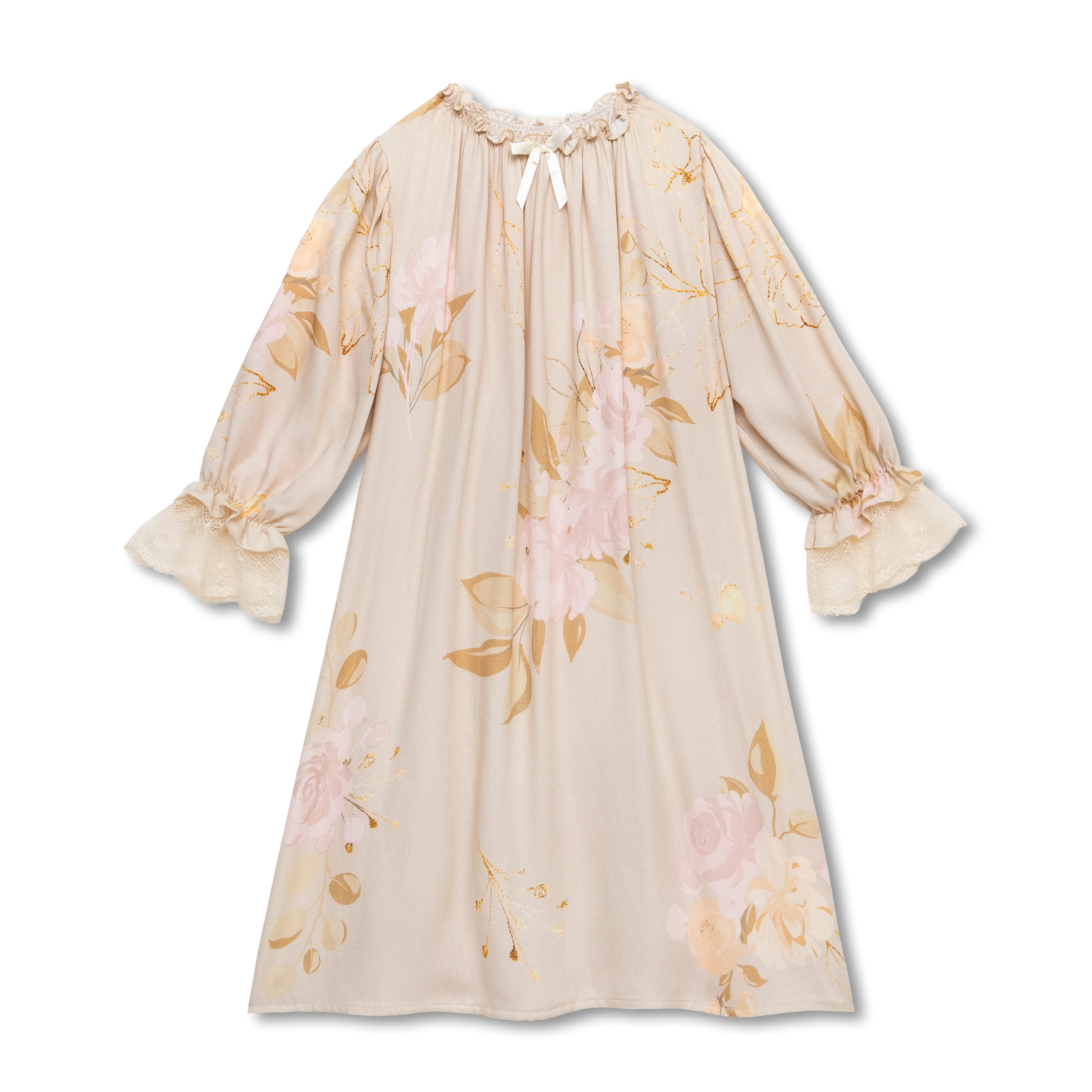 VICTORIA - GIRLS NIGHTDRESS BEIGE ROSES